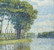 Paul Baum Trees by a canal oil painting artist